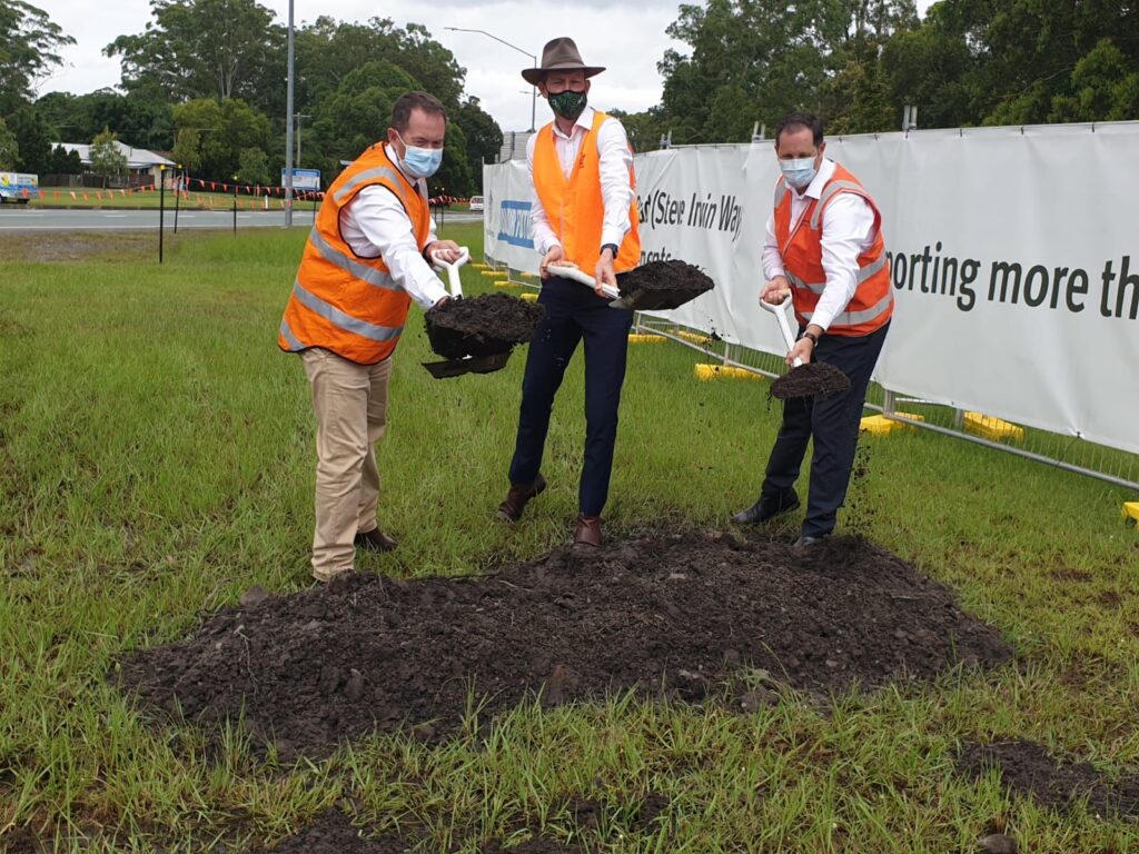 Andrew Wallace with Mark Bailey and Jason Hunt turning the sod at Steve Irwin Way
